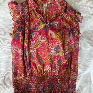 Joie Multicolor Floral Blouse with Ruffle Sleeves